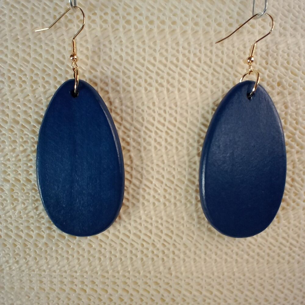 BOHO BLUE WOODEN Bohemian Teardrop 3" Earrings